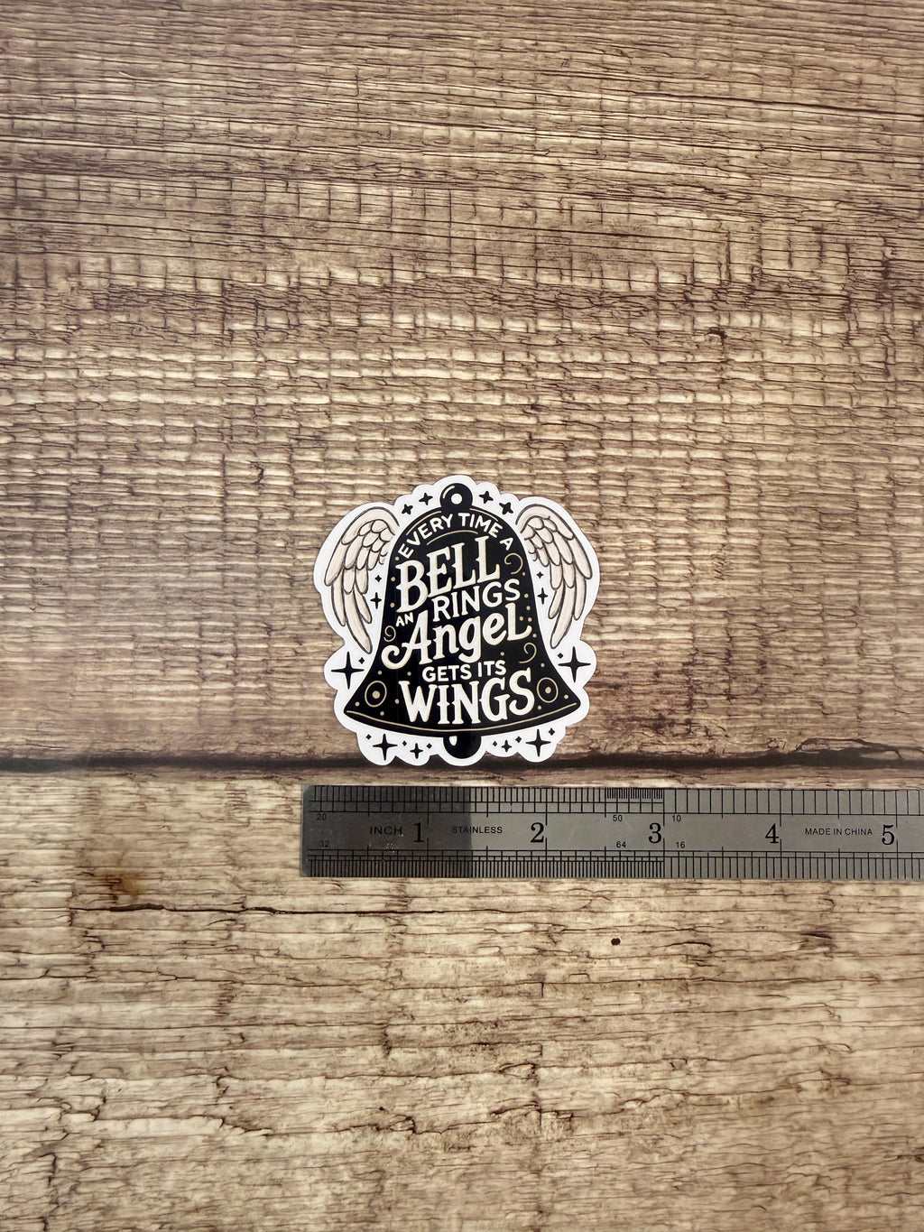 Classic Christmas Movie Quote "Every Time a Bell Rings An Angel Gets Its Wings" Holiday Waterproof Sticker | It's a Wonderful Life Vinyl Decal