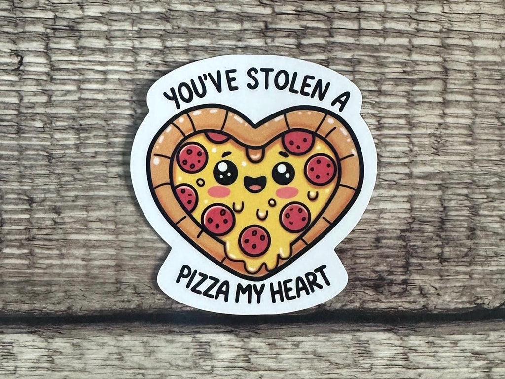 Funny Food Lover Waterproof Sticker "You’ve Stolen a Pizza My Heart" – Cute Food Pun Gift - Sticker for Laptops & Water Bottles