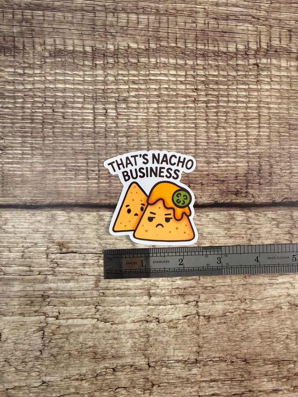 Funny Food Pun Waterproof Sticker: Nacho Business Vinyl Decal Gift