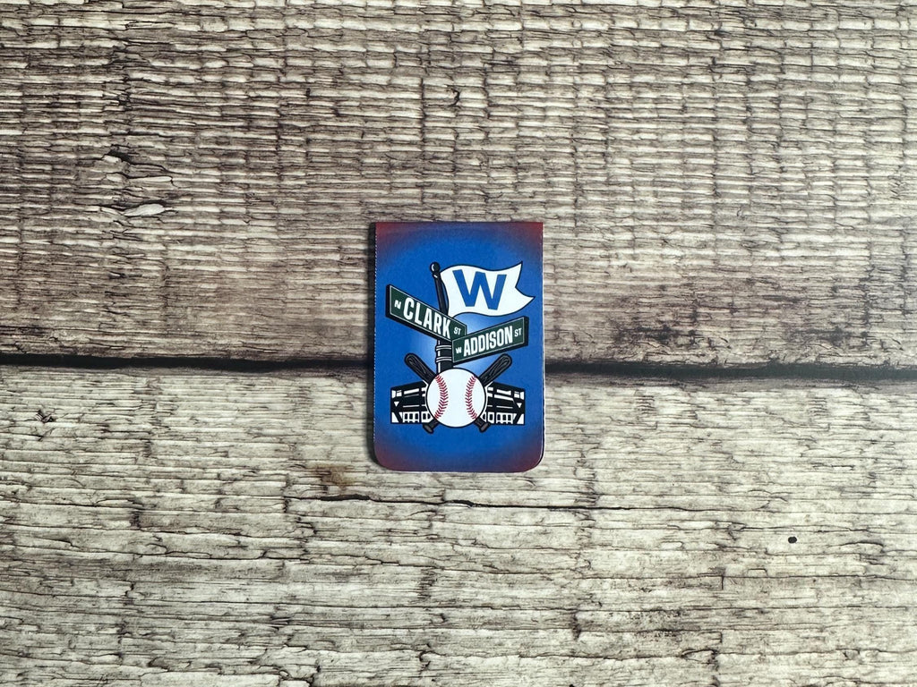 Cubs Inspired Magnetic Bookmark – Addison & Clark Wrigley Field Inspired Design – Page Marker Gift for Fans