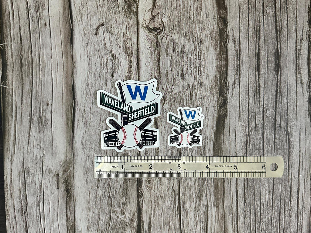Wrigley Field Inspired Waterproof Sticker: Waveland & Sheffield Chicago Baseball W Flag Vinyl Decal