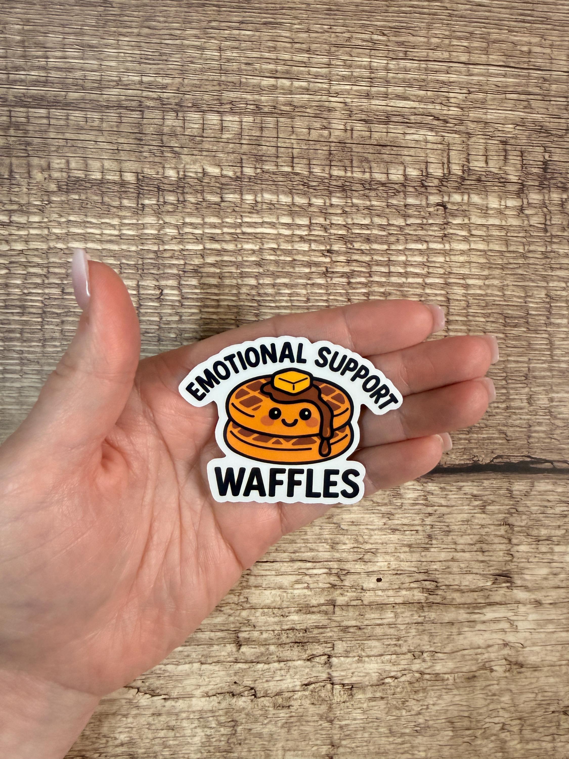 Emotional Support Waffles Waterproof Sticker | Funny Breakfast Food Pun Vinyl Decal Gift