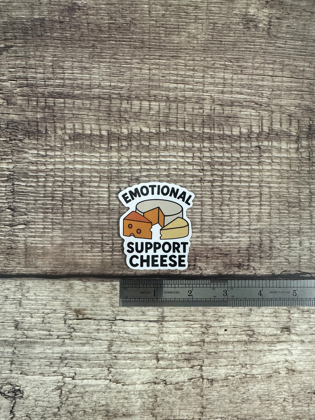 Funny Food Waterproof Sticker: Emotional Support Cheese Vinyl Decal
