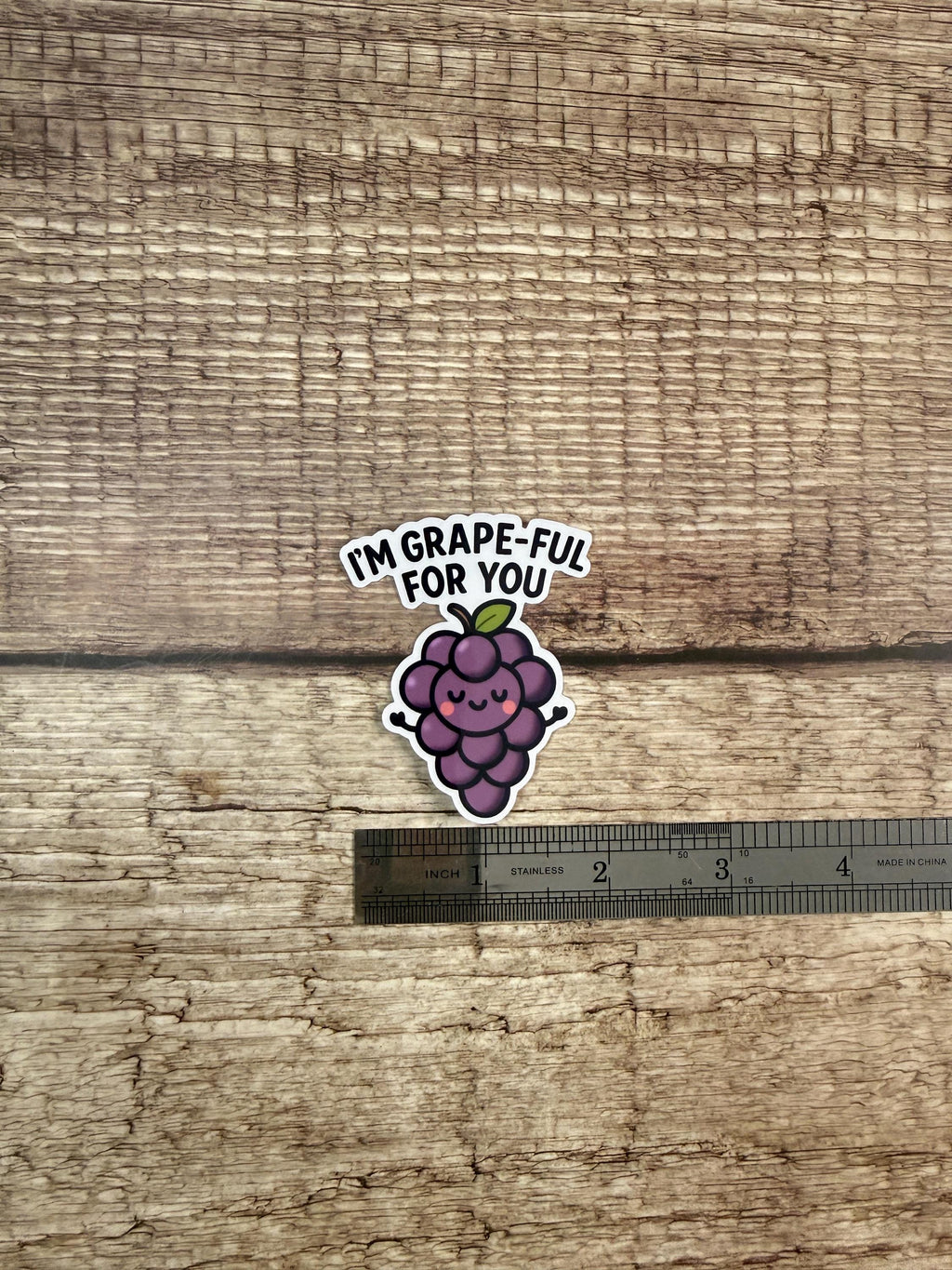 Funny Food Pun Waterproof Sticker: Grapeful For You Vinyl Decal Gift