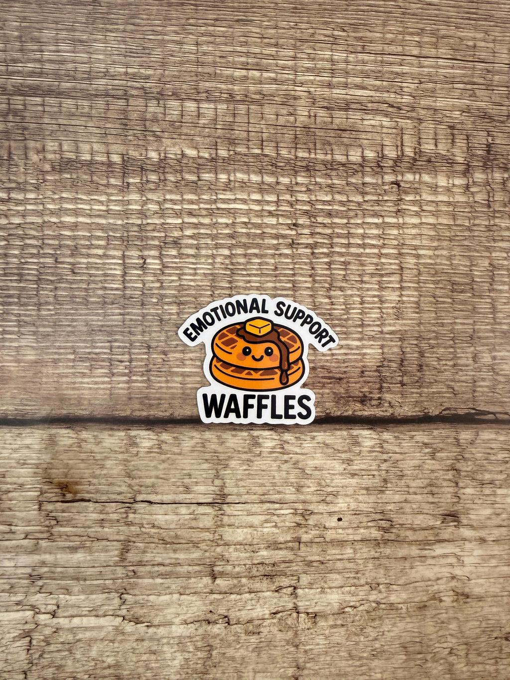 Emotional Support Waffles Waterproof Sticker | Funny Breakfast Food Pun Vinyl Decal Gift