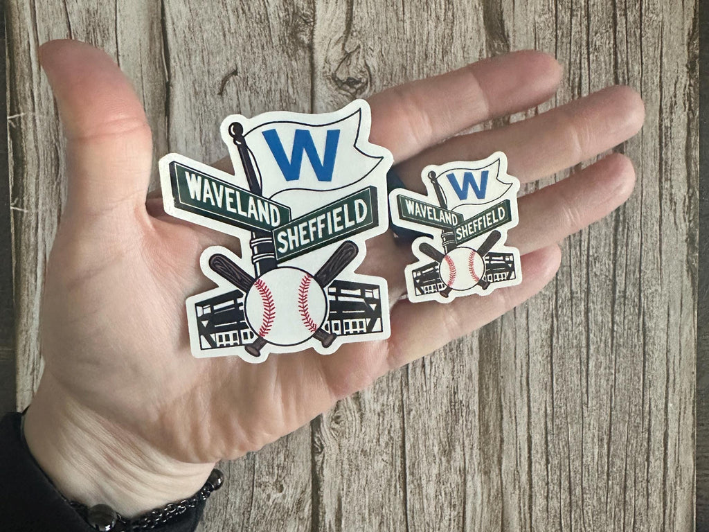 Wrigley Field Inspired Waterproof Sticker: Waveland & Sheffield Chicago Baseball W Flag Vinyl Decal
