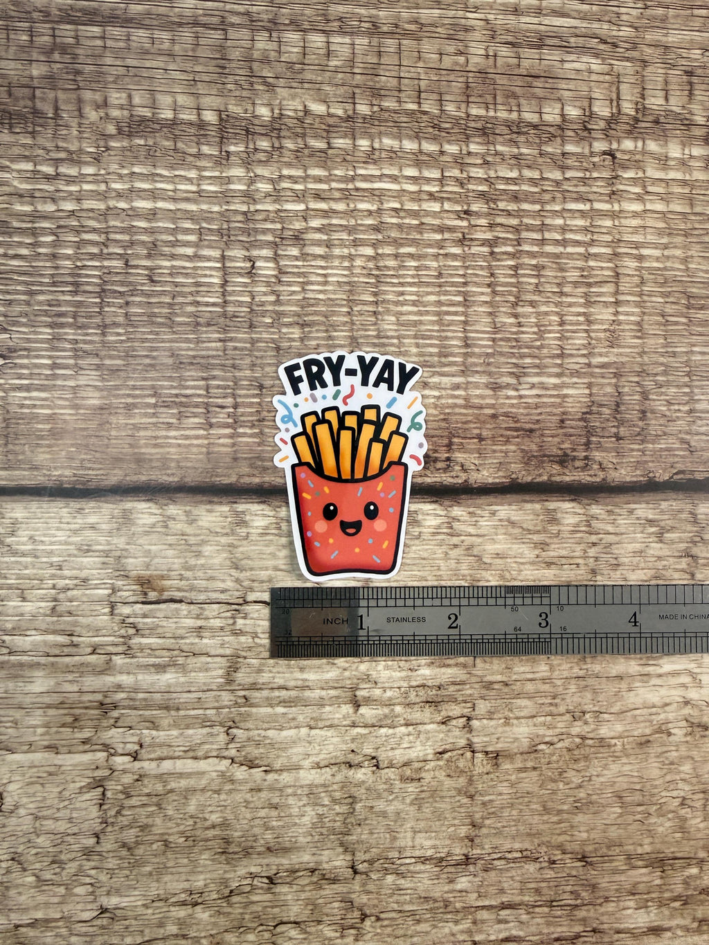 Funny Food Pun Waterproof Sticker: Fry Yay Vinyl Decal French Fry Gift