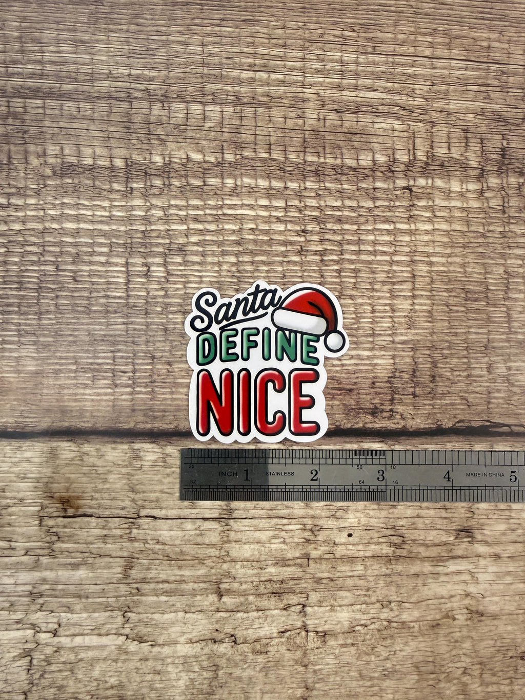 Funny Waterproof Holiday Sticker "Santa Define Nice" Christmas Humor Vinyl Decal