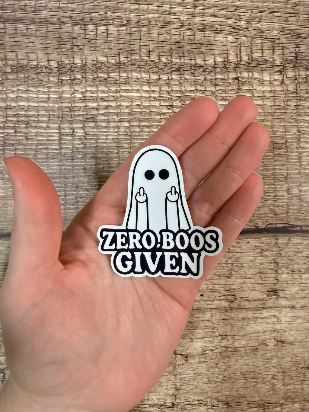 Funny Halloween Waterproof Sticker – "Zero Boos Given" Cheeky Halloween Ghost Vinyl Decal, Cute Spooky Season Gift