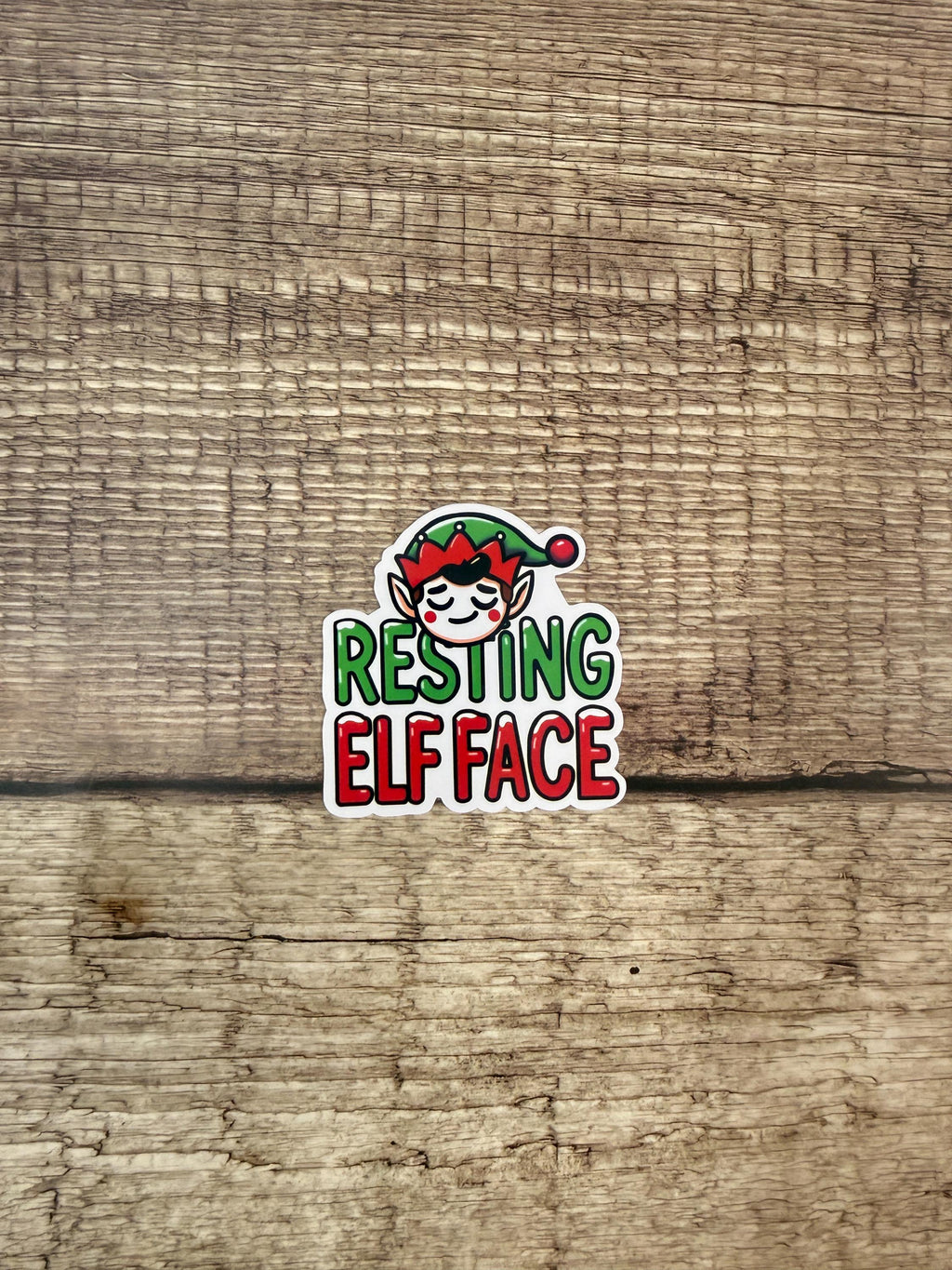 Funny Holiday Waterproof Sticker "Resting Elf Face" Christmas Vinyl Sticker