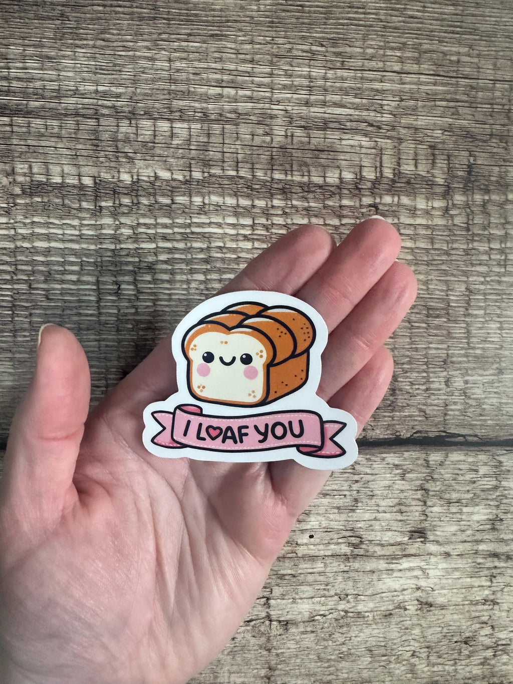 Food Lover Waterproof Sticker "I Loaf You" Cute Bread Pun Vinyl Decal & Magnet Funny Foodie Gift for Laptops, Water Bottles
