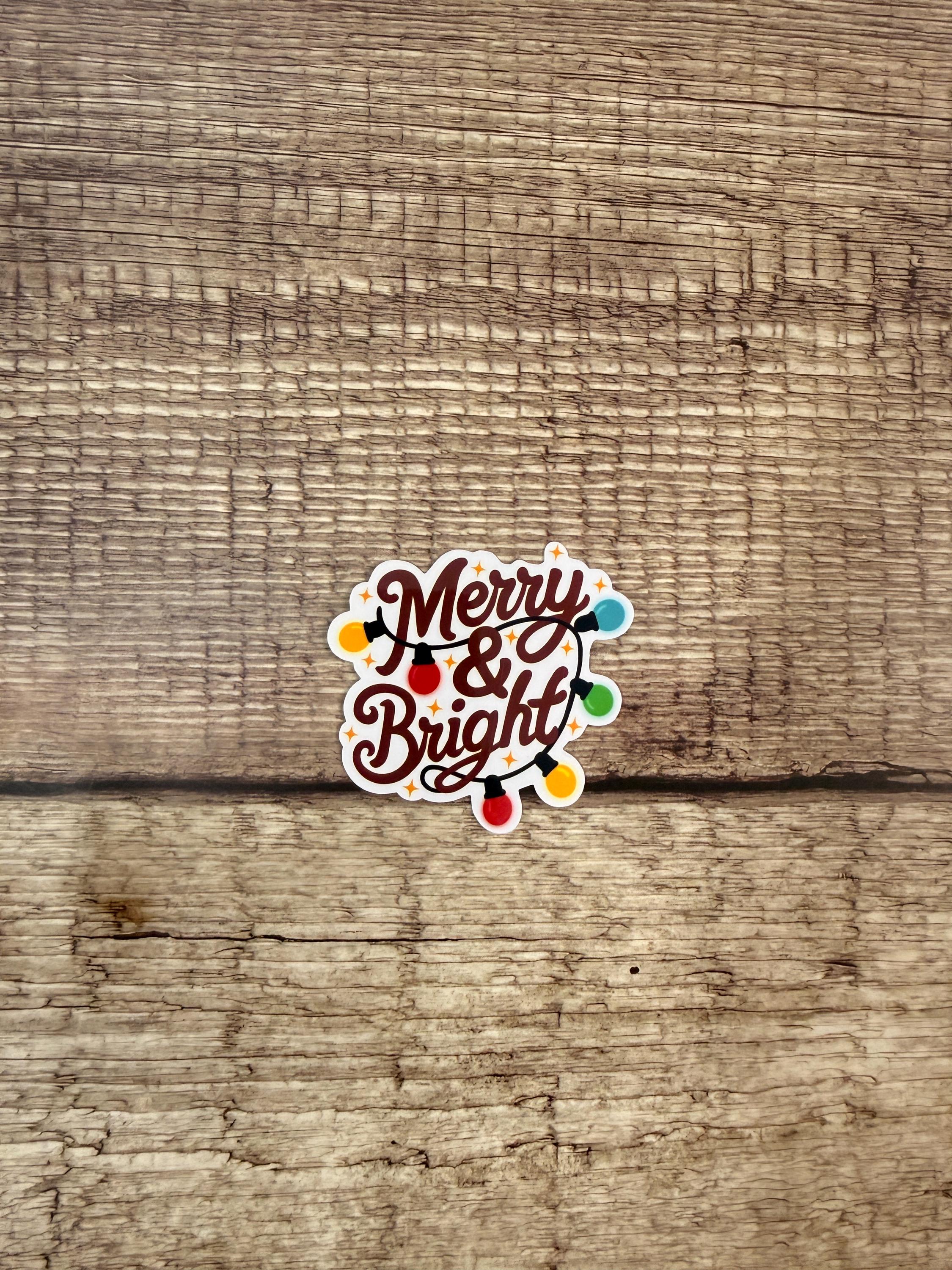 Cute Merry & Bright Christmas Sticker | Festive Waterproof Vinyl Decal | Cheerful Winter Decor Gift