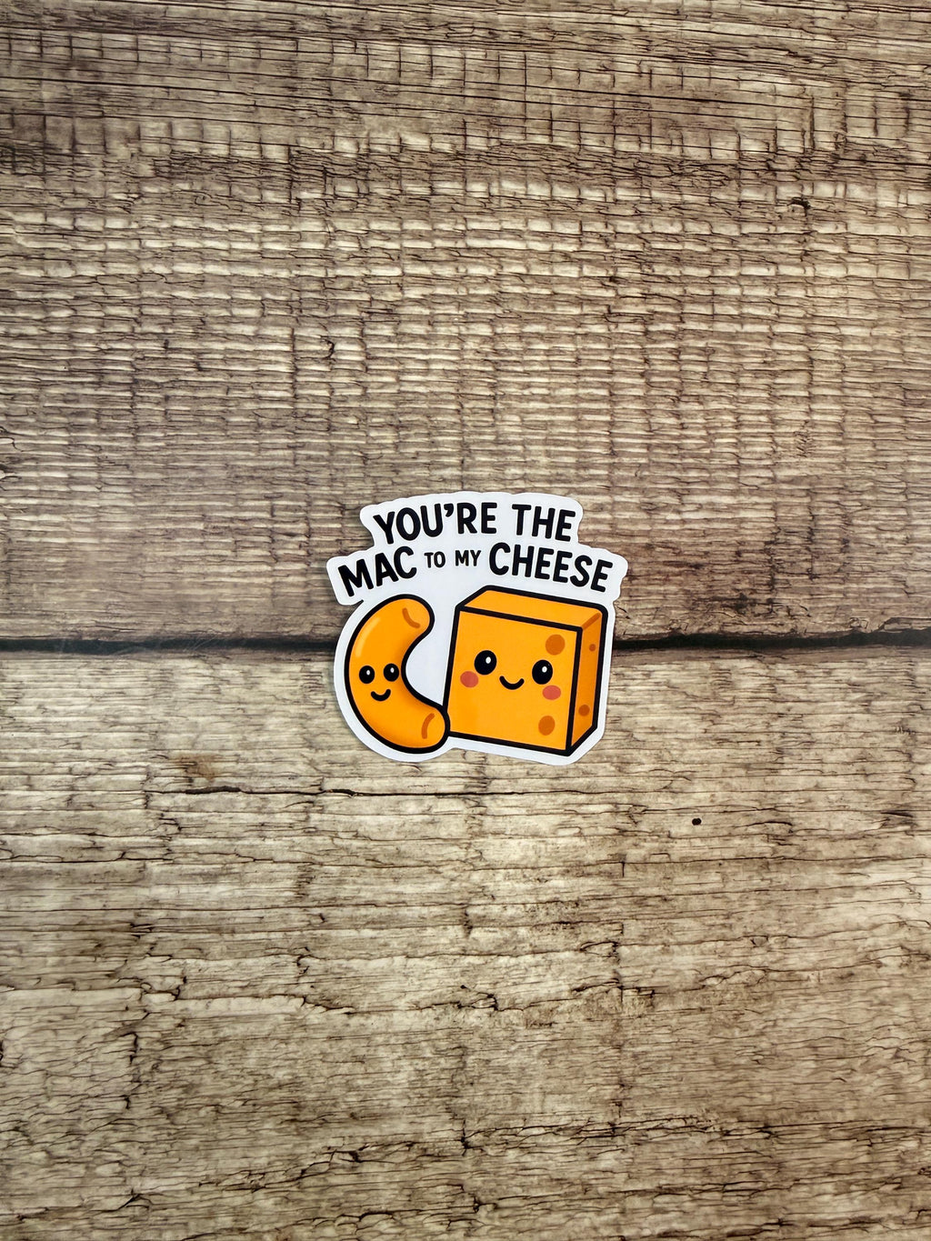 Funny Food Pun Waterproof Sticker: Mac To My Cheese Vinyl Decal Gift
