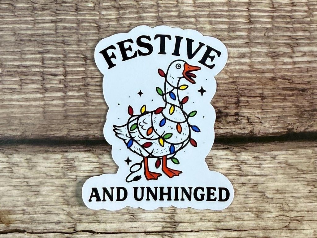 Funny Goose Christmas Waterproof Sticker: Festive Unhinged Vinyl Decal