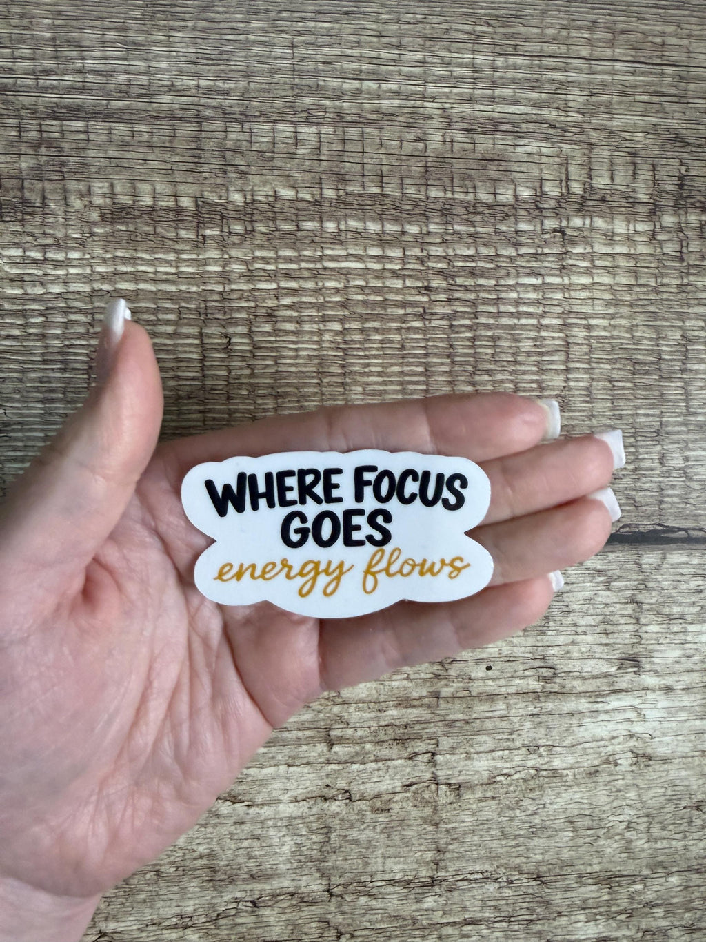 Motivational Waterproof Sticker "Where Focus Goes Energy Flows" Inspirational Quote Vinyl Decal Gift