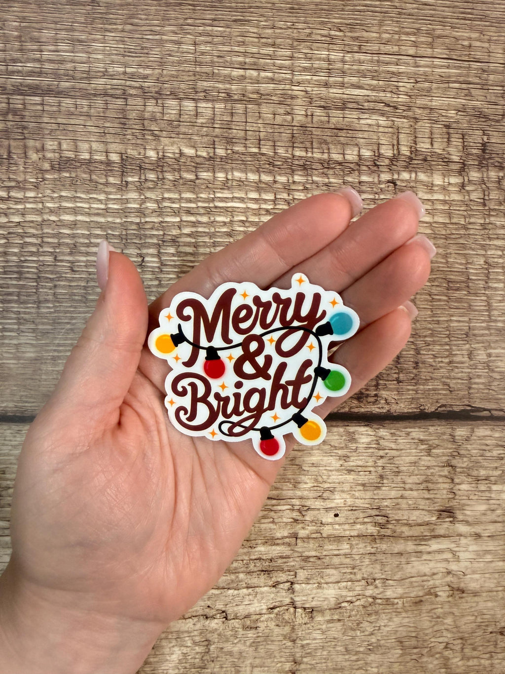 Cute Merry & Bright Christmas Sticker | Festive Waterproof Vinyl Decal | Cheerful Winter Decor Gift