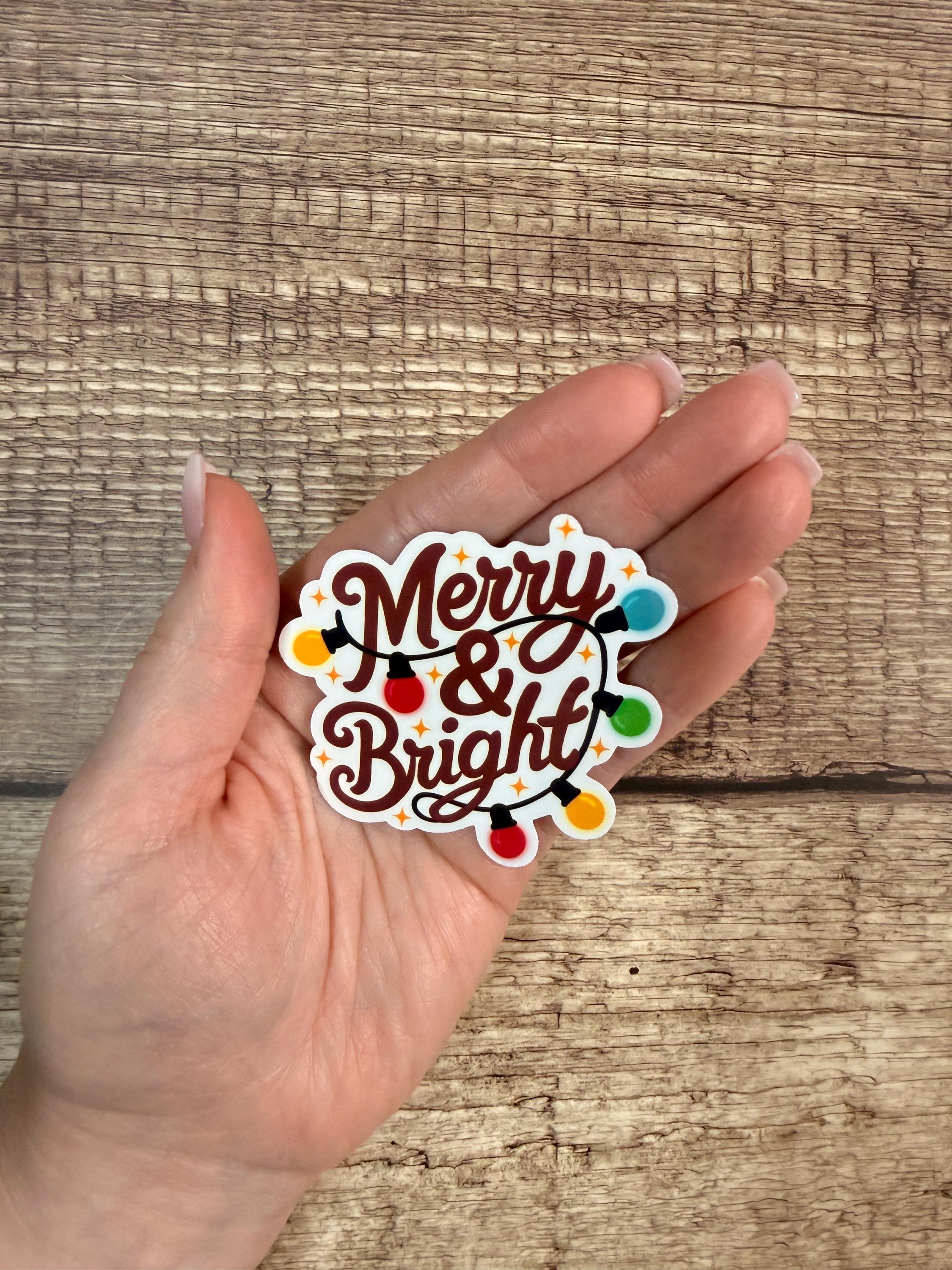 Cute Merry & Bright Christmas Sticker | Festive Waterproof Vinyl Decal | Cheerful Winter Decor Gift