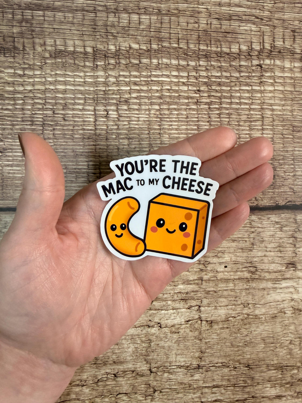 Funny Food Pun Waterproof Sticker: Mac To My Cheese Vinyl Decal Gift