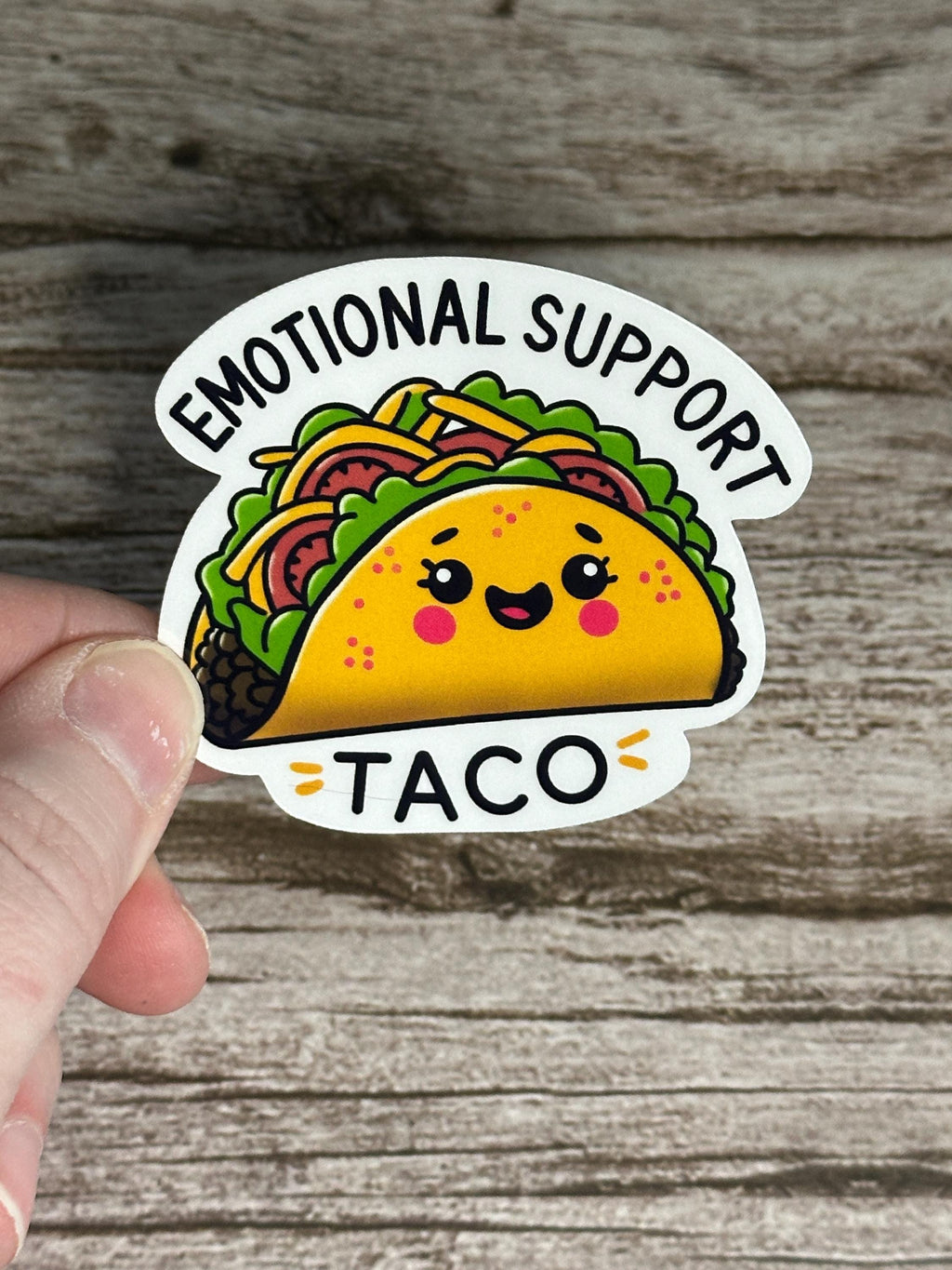Emotional Support Taco Waterproof Sticker - Funny Food Lover Gift - Vinyl Decal for Laptops & Water Bottles