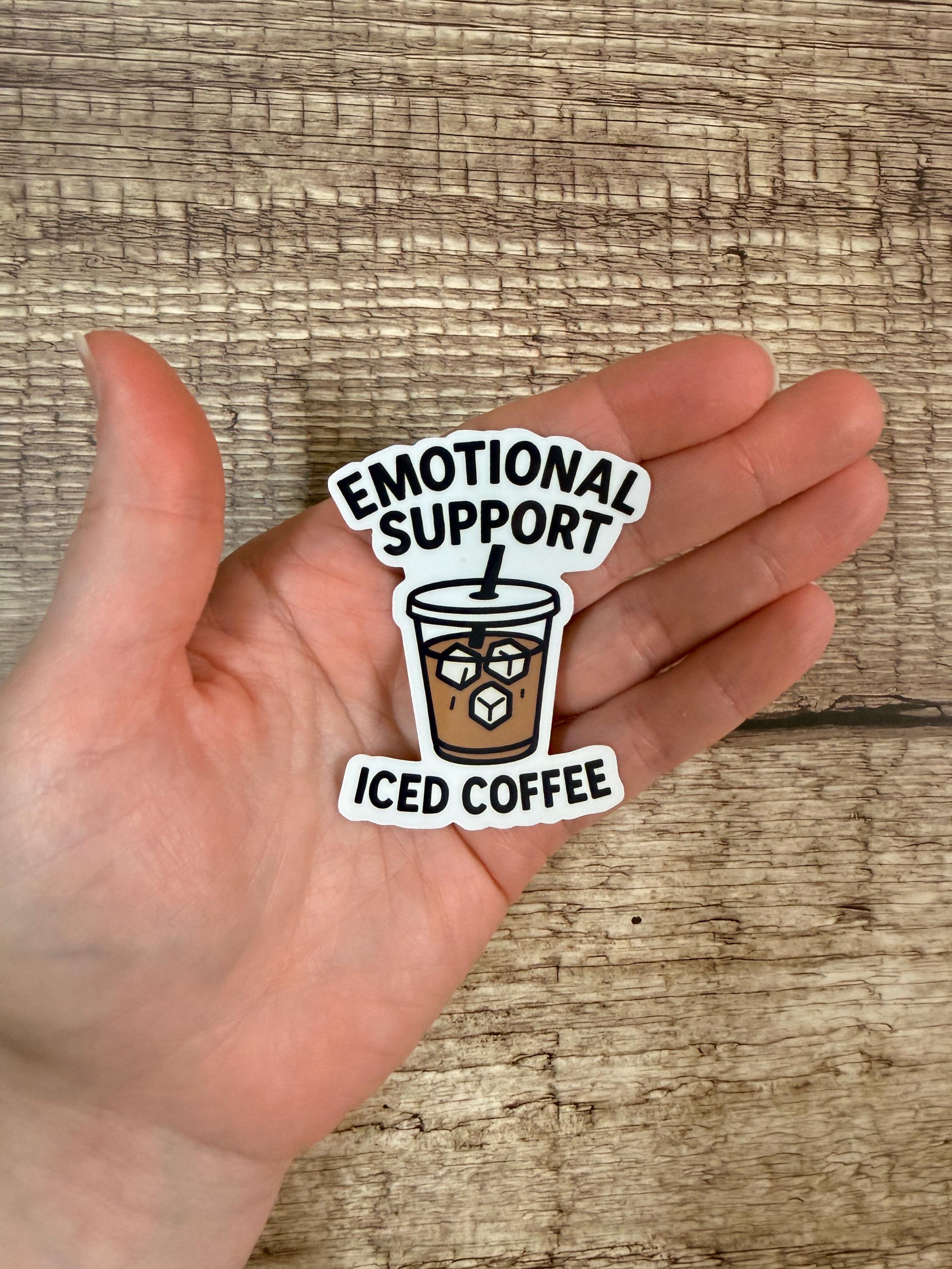 Funny Coffee Waterproof Sticker: Emotional Support Iced Coffee Vinyl Decal Gift