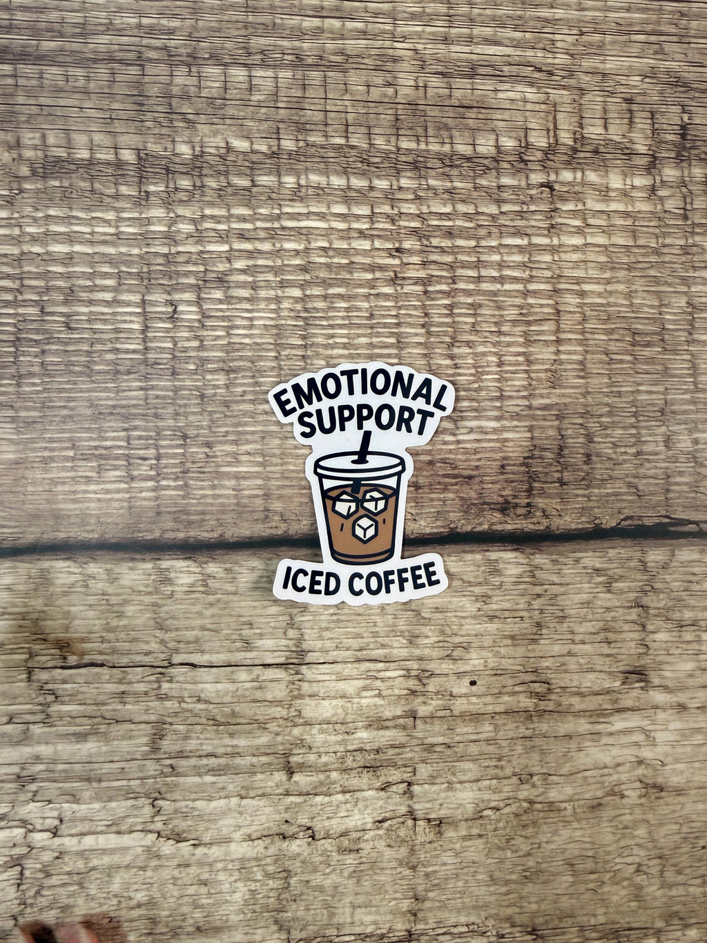 Funny Coffee Waterproof Sticker: Emotional Support Iced Coffee Vinyl Decal Gift