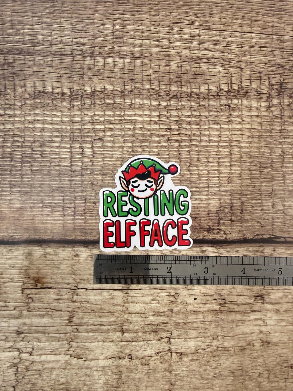 Funny Holiday Waterproof Sticker "Resting Elf Face" Christmas Vinyl Sticker