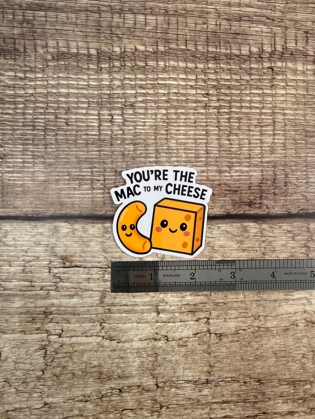 Funny Food Pun Waterproof Sticker: Mac To My Cheese Vinyl Decal Gift