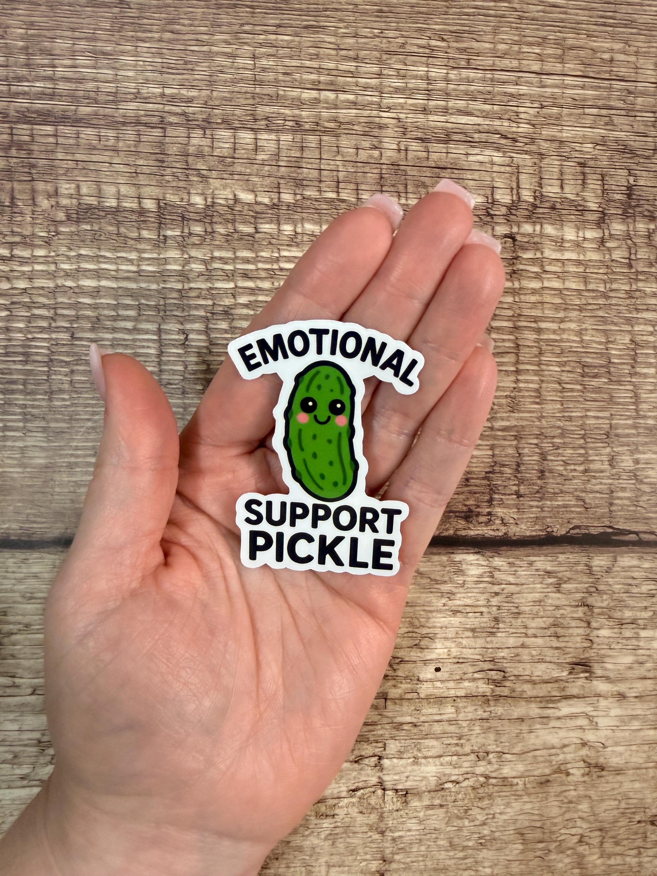 Emotional Support Pickle Sticker | Funny Food Pun Decal | Vinyl Waterproof Sticker Gift