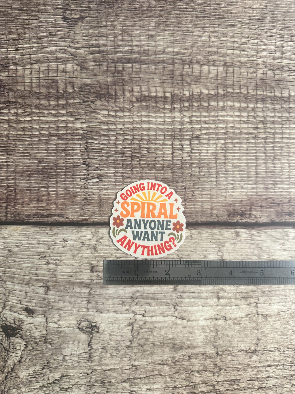 Overthinker Gift Waterproof Sticker: “Going Into A Spiral…” Funny Mental Health Humor Vinyl Decal for Laptops & Water Bottles