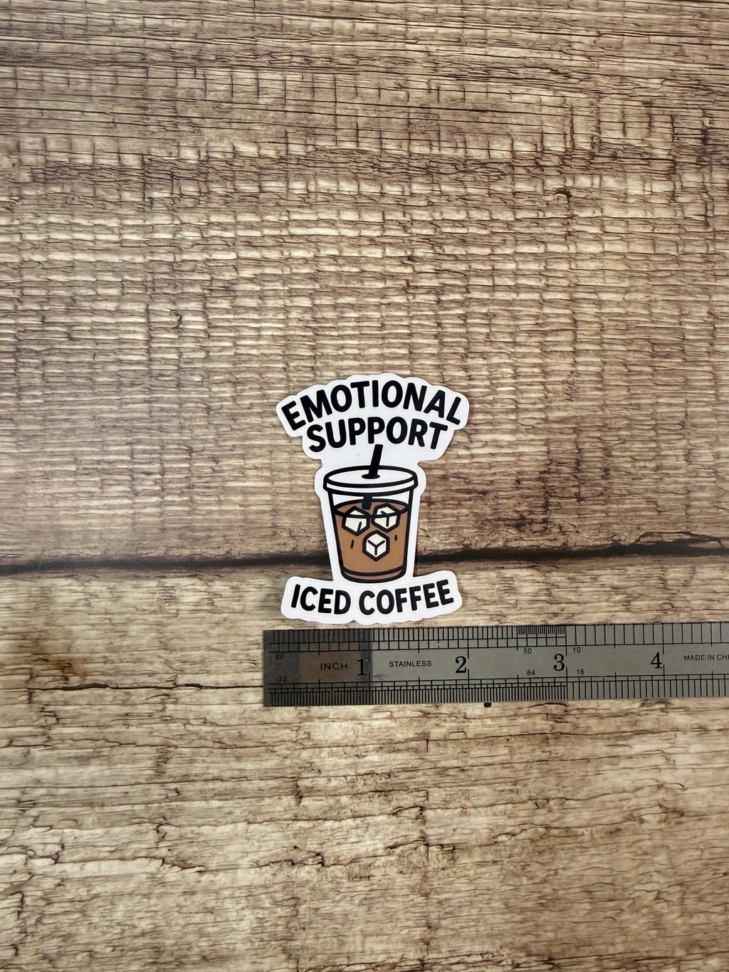 Funny Coffee Waterproof Sticker: Emotional Support Iced Coffee Vinyl Decal Gift