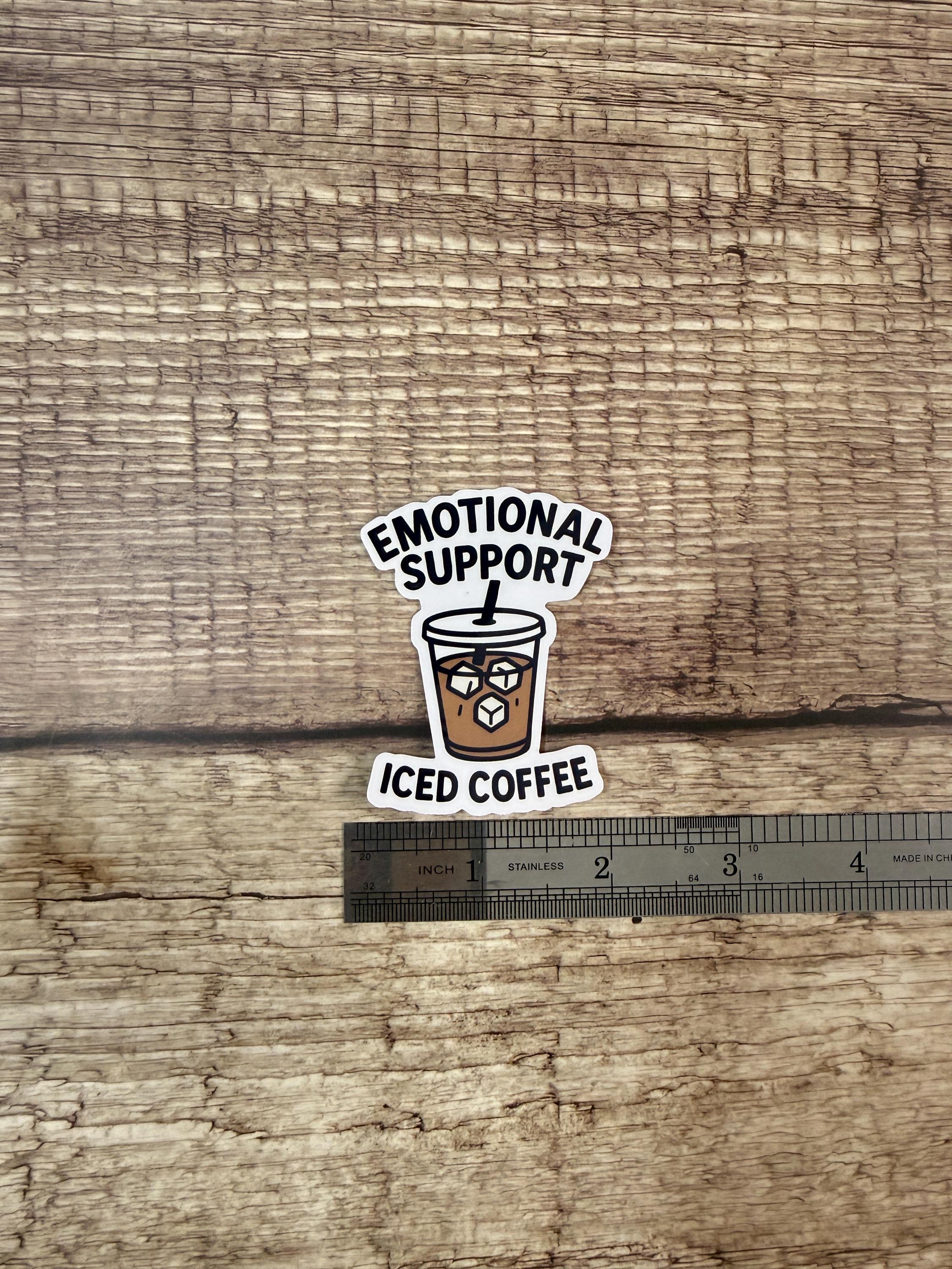Funny Coffee Waterproof Sticker: Emotional Support Iced Coffee Vinyl Decal Gift
