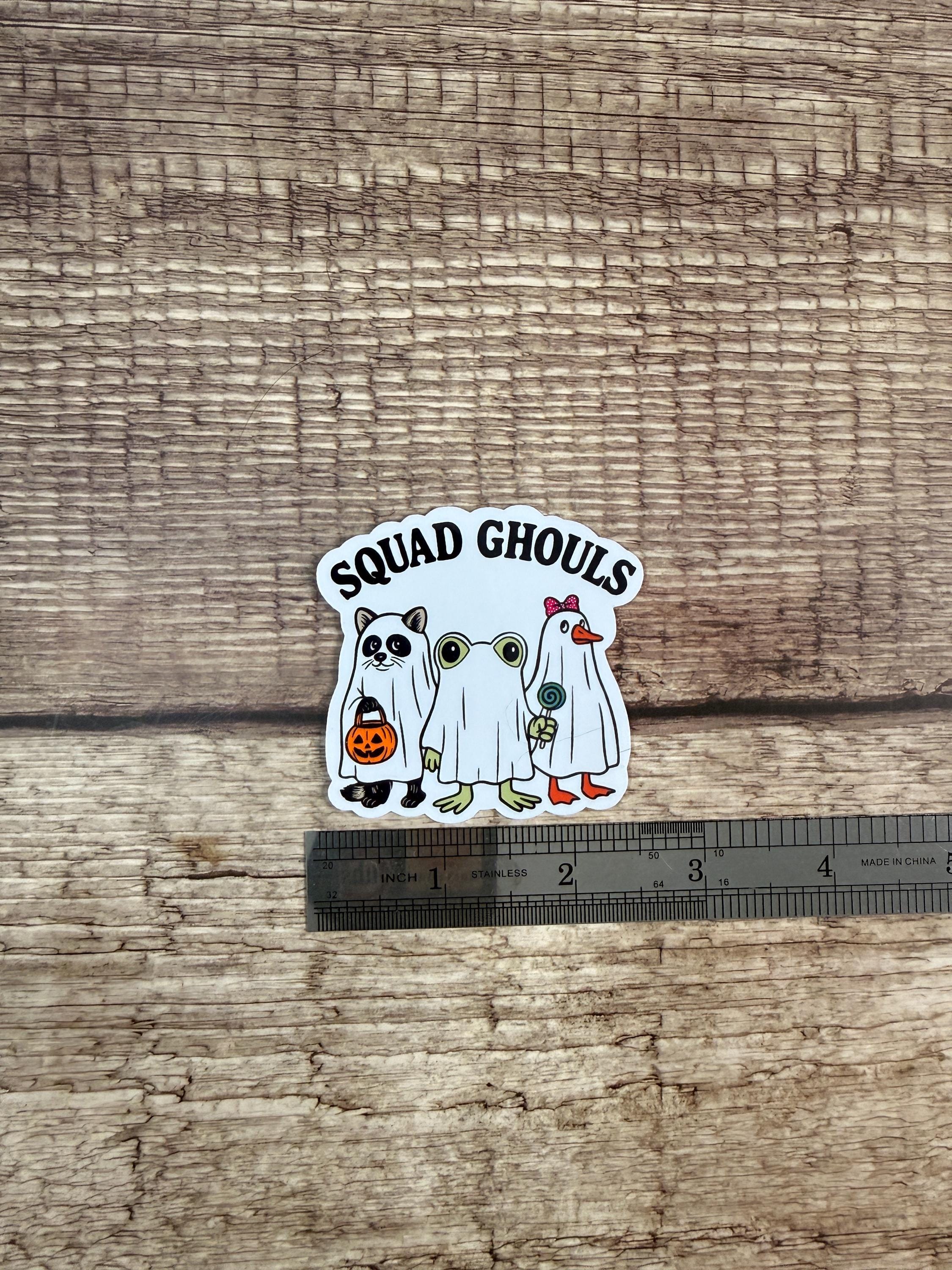 Cute Halloween Waterproof Sticker "Squad Ghouls" Raccoon, Frog, Goose Ghosts Vinyl Decal