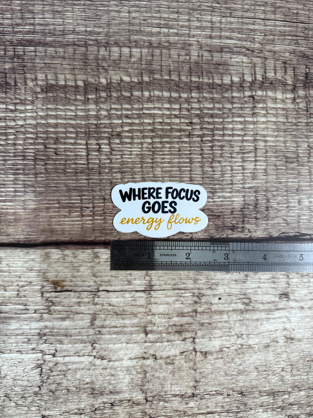 Motivational Waterproof Sticker "Where Focus Goes Energy Flows" Inspirational Quote Vinyl Decal Gift