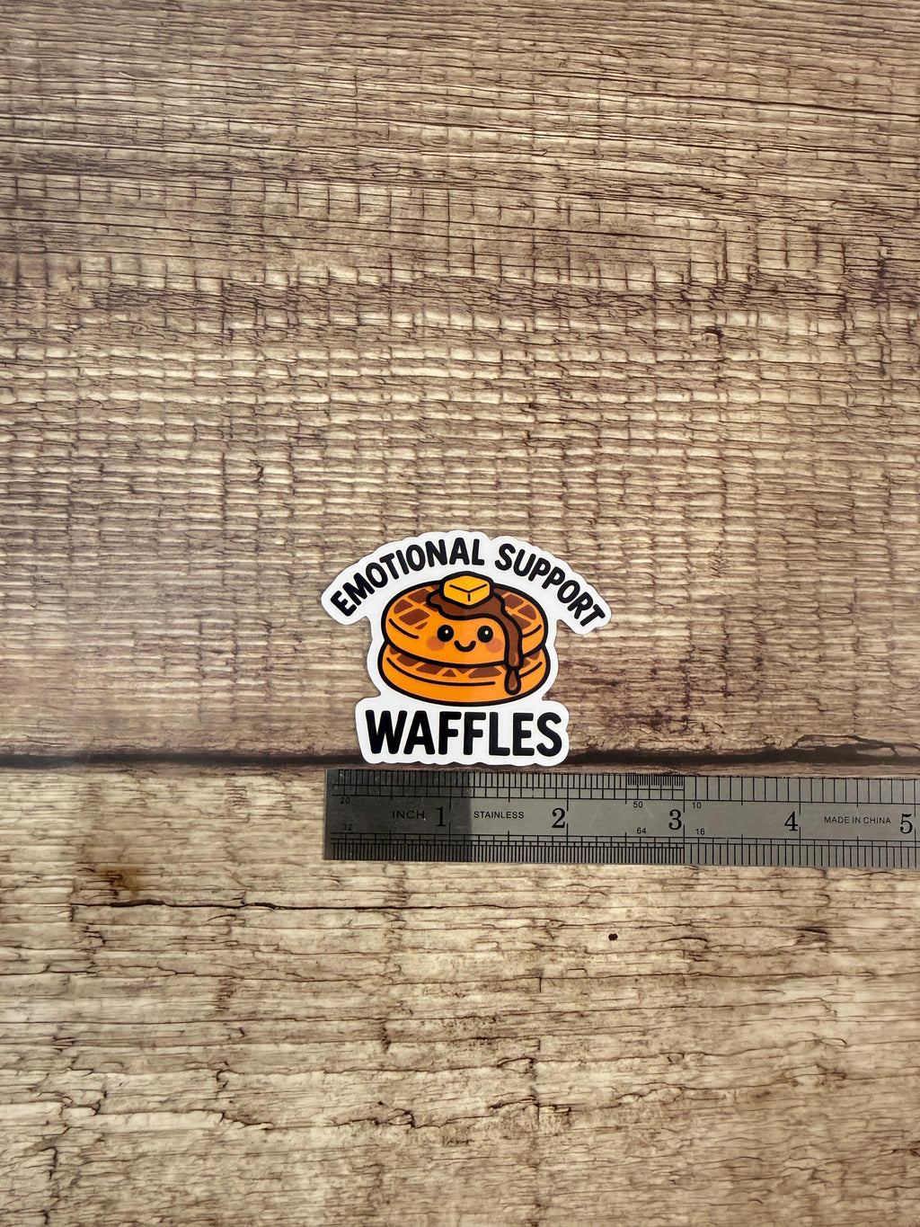 Emotional Support Waffles Waterproof Sticker | Funny Breakfast Food Pun Vinyl Decal Gift