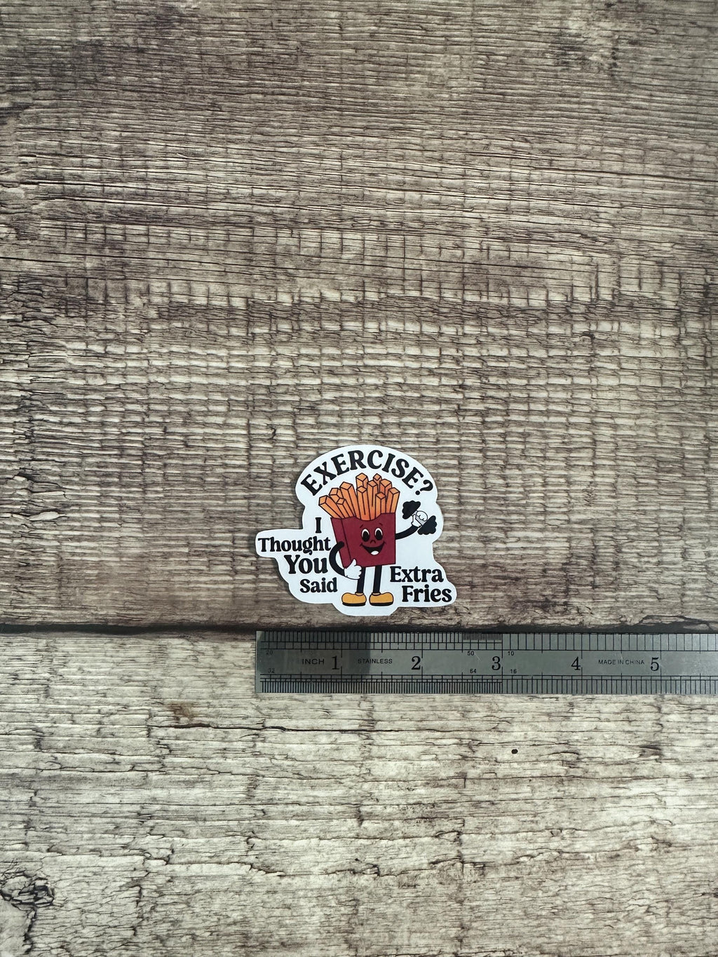 Funny French Fry Cartoon Sticker: Gym Humor, Waterproof Vinyl Decal