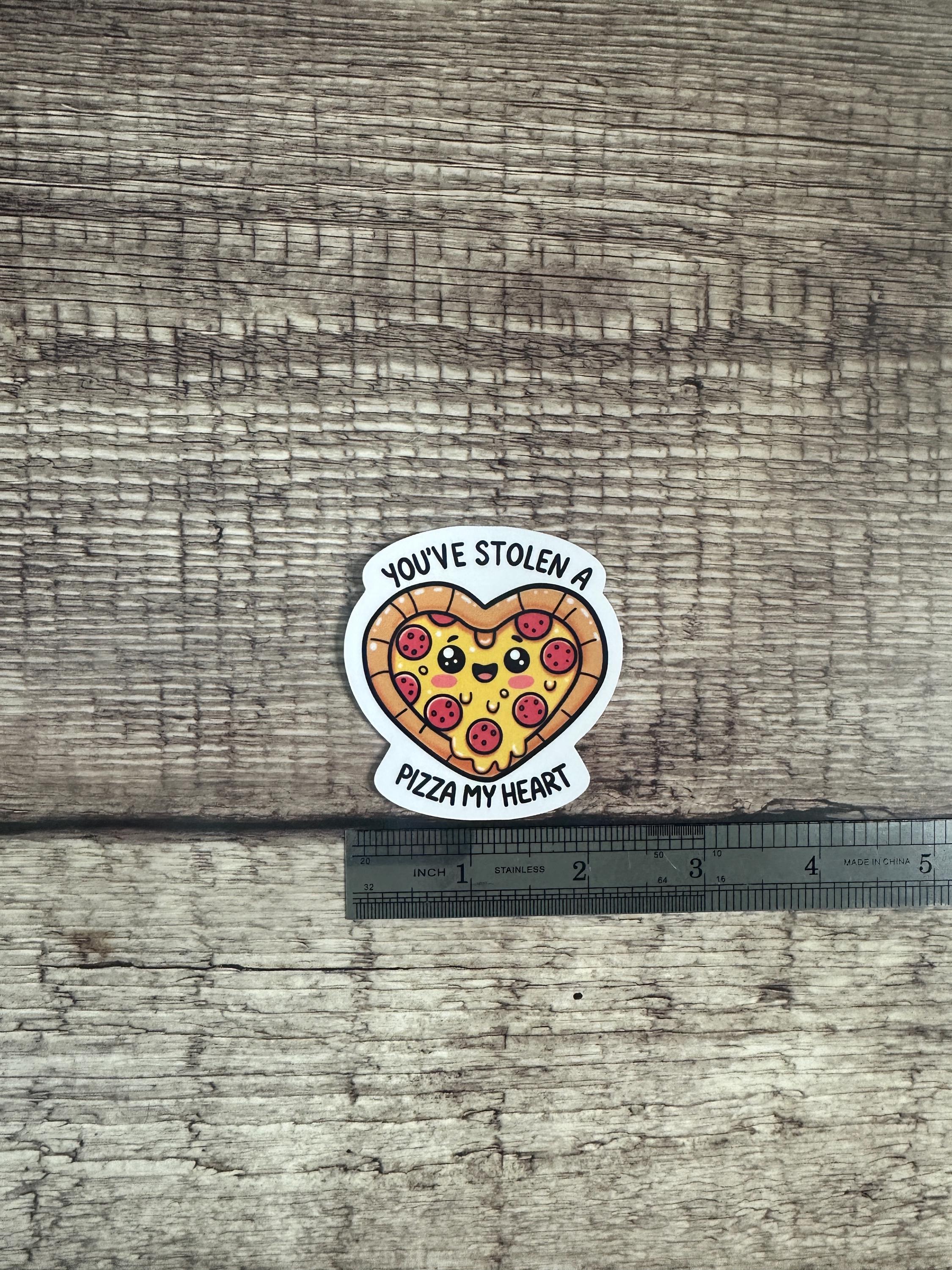 Funny Food Lover Waterproof Sticker "You’ve Stolen a Pizza My Heart" – Cute Food Pun Gift - Sticker for Laptops & Water Bottles