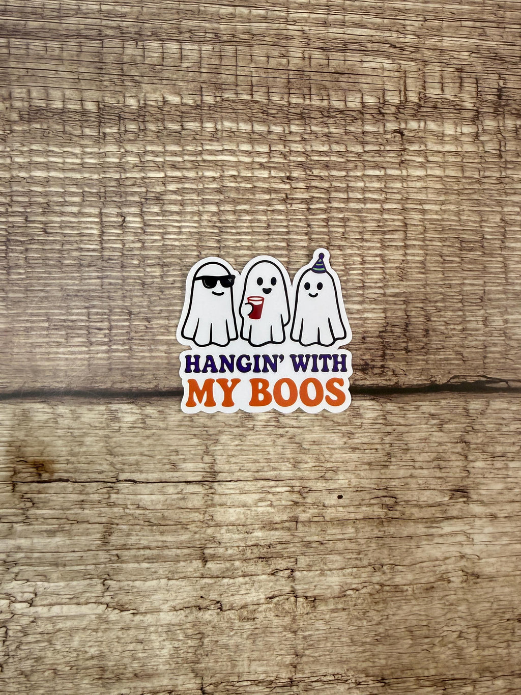 Cute Halloween Waterproof Sticker – "Hangin’ With My Boos" - Funny Halloween Ghost Vinyl Decal, Spooky Season Gift