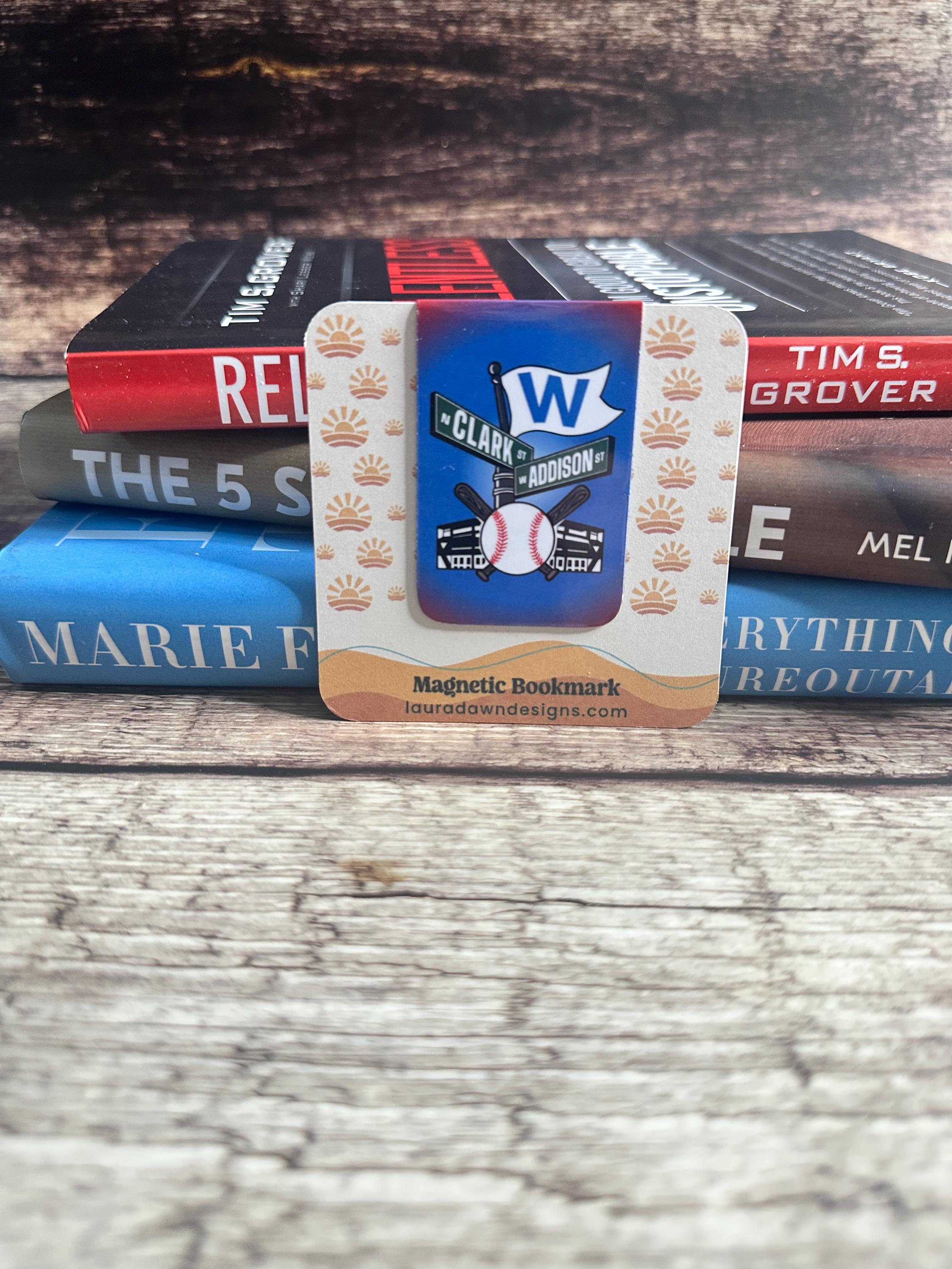 Cubs Inspired Magnetic Bookmark – Addison & Clark Wrigley Field Inspired Design – Page Marker Gift for Fans