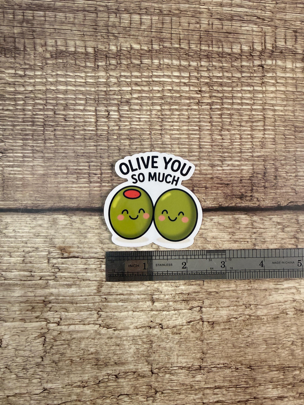 Funny Food Pun Waterproof Sticker: Olive You So Much Vinyl Decal Gift