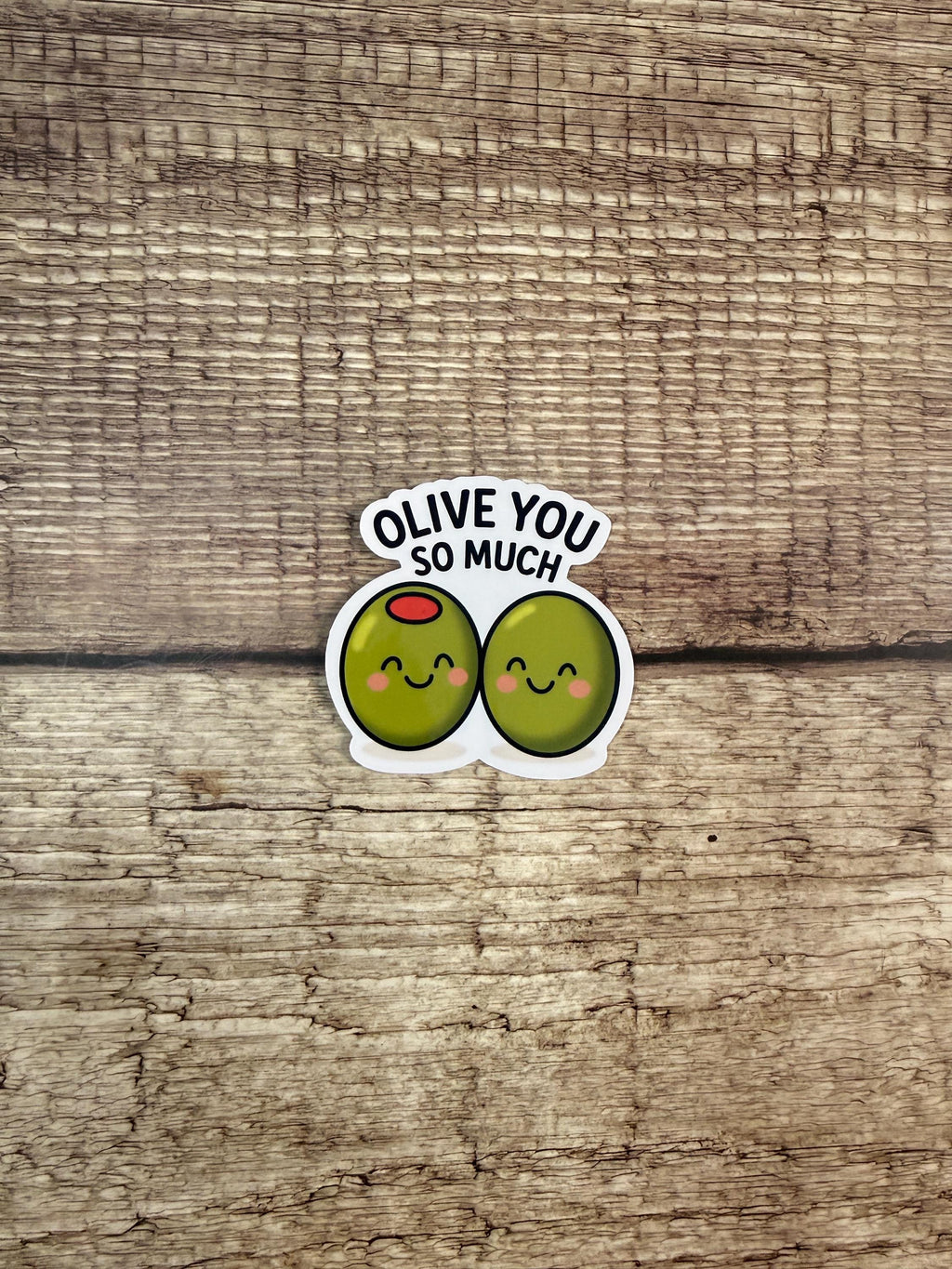 Funny Food Pun Waterproof Sticker: Olive You So Much Vinyl Decal Gift