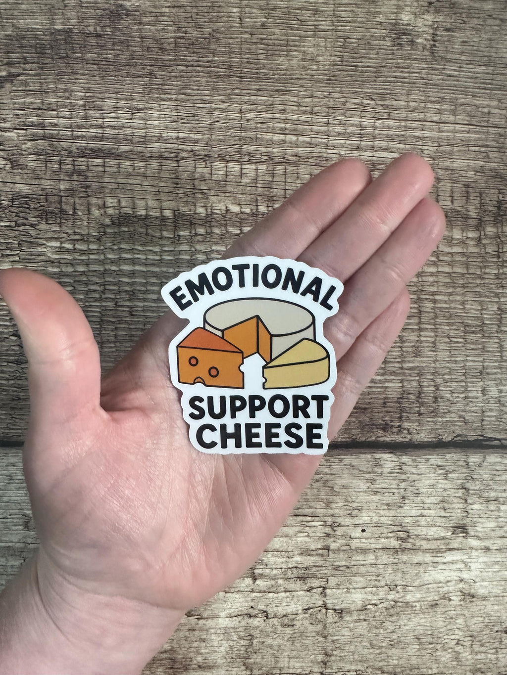 Funny Food Waterproof Sticker: Emotional Support Cheese Vinyl Decal