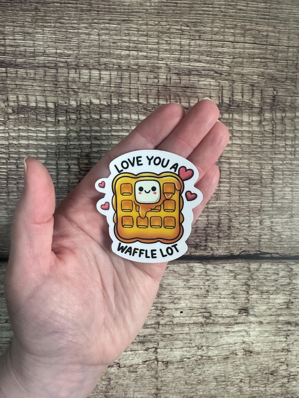 Funny Food Lover Waterproof Sticker "Love You a Waffle Lot" – Cute Food Pun Vinyl Decal Gift