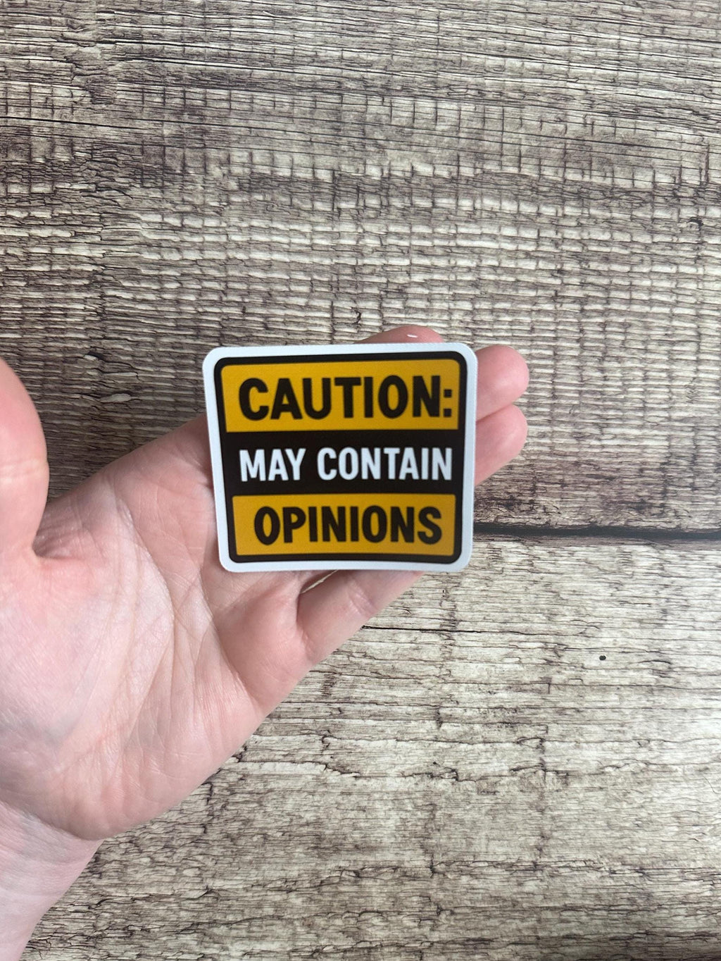 Sassy Quote Sticker: "Caution May Contain Opinions" - Waterproof Vinyl Decal