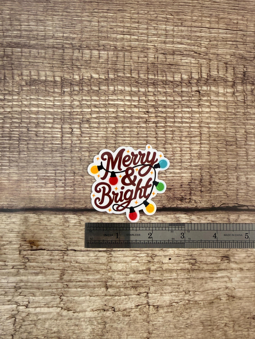Cute Merry & Bright Christmas Sticker | Festive Waterproof Vinyl Decal | Cheerful Winter Decor Gift