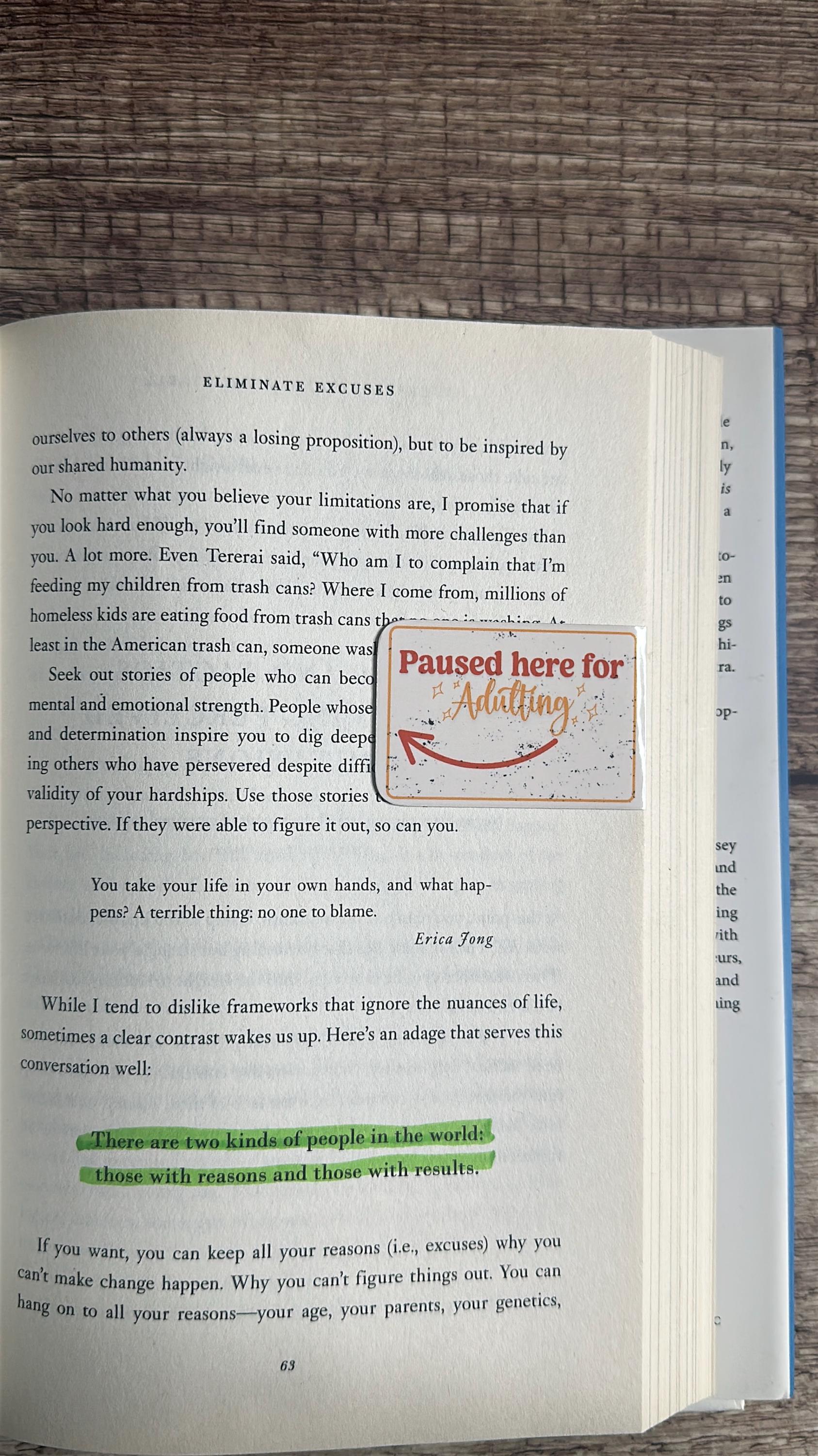 Funny Magnetic Bookmark: Paused Here for Adulting - Book Lover Gift