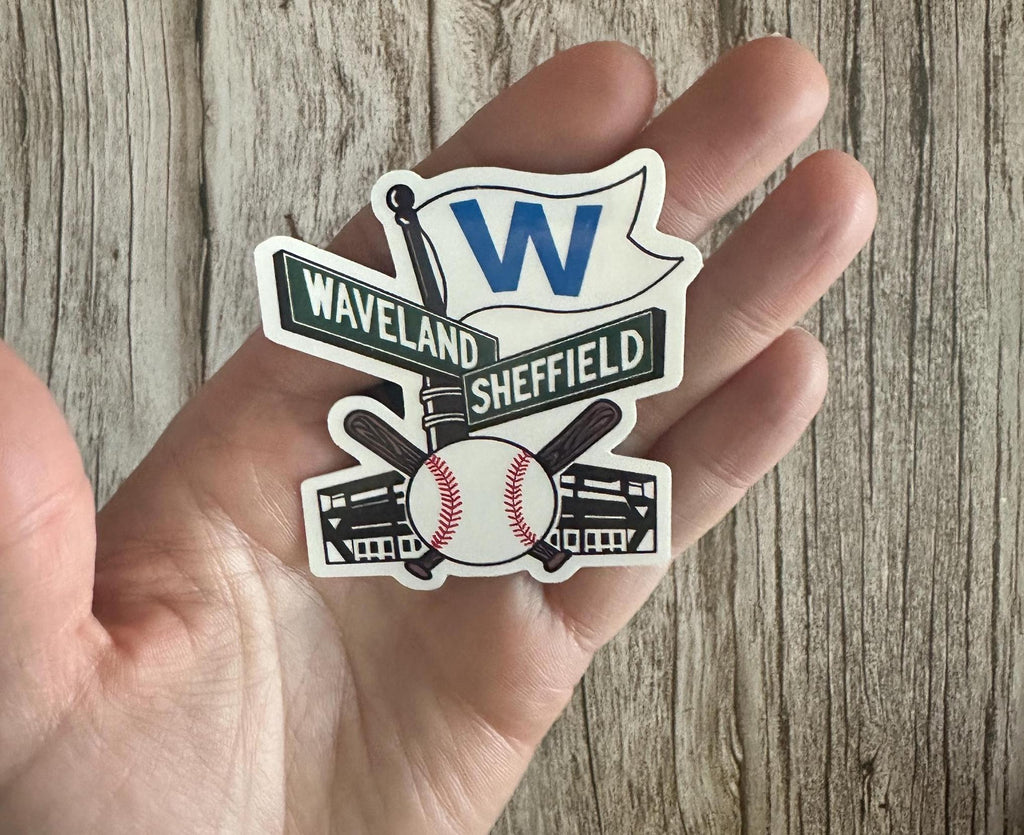 Wrigley Field Inspired Waterproof Sticker: Waveland & Sheffield Chicago Baseball W Flag Vinyl Decal