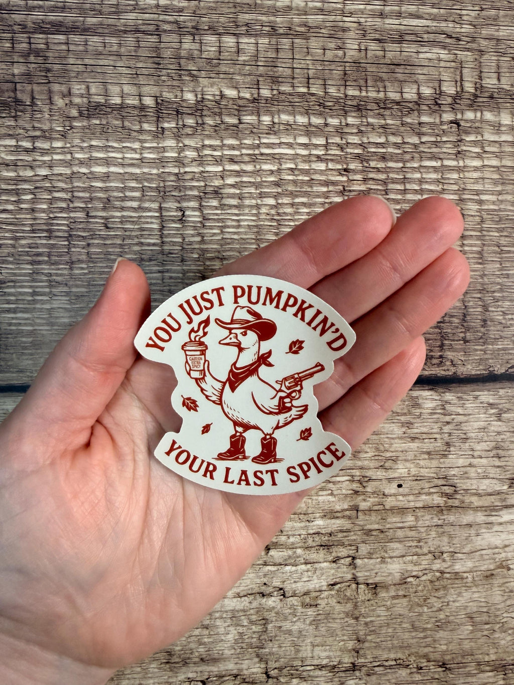 Funny Pumpkin Spice Goose Sticker: Sassy Western Goose Waterproof Vinyl Decal