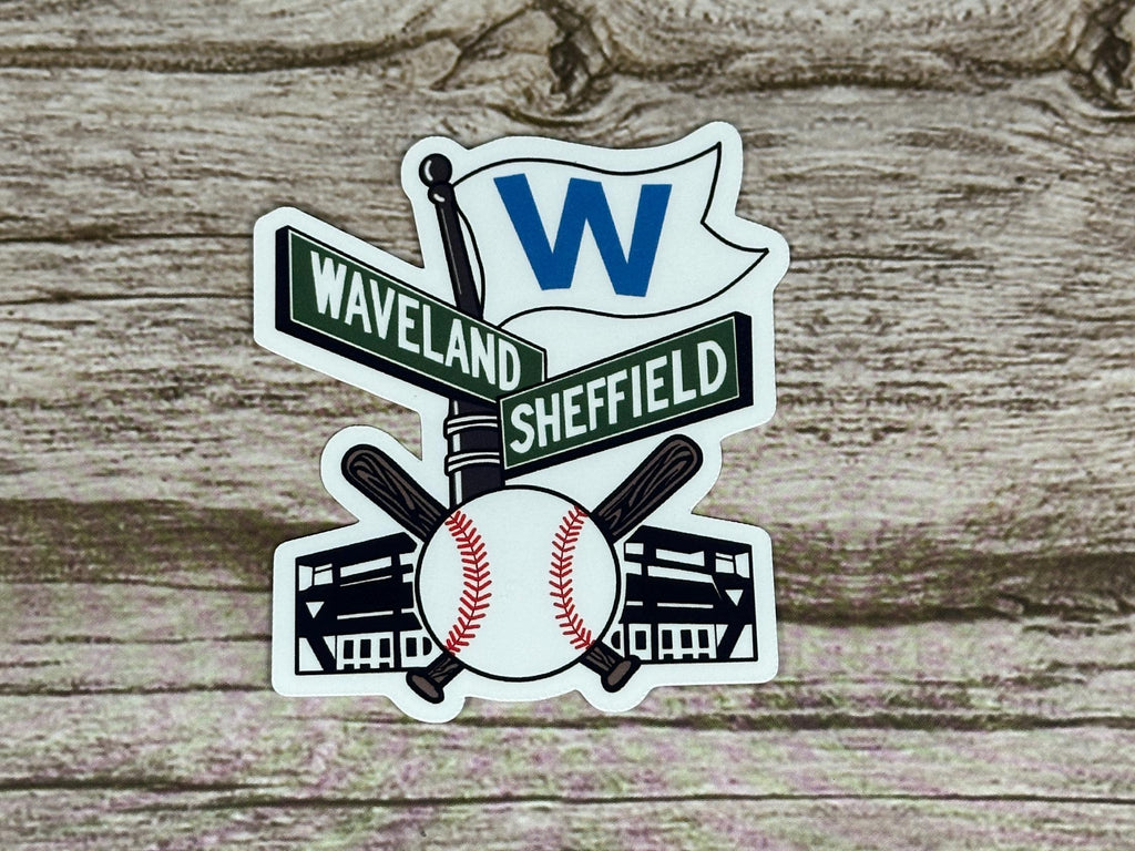 Wrigley Field Inspired Waterproof Sticker: Waveland & Sheffield Chicago Baseball W Flag Vinyl Decal