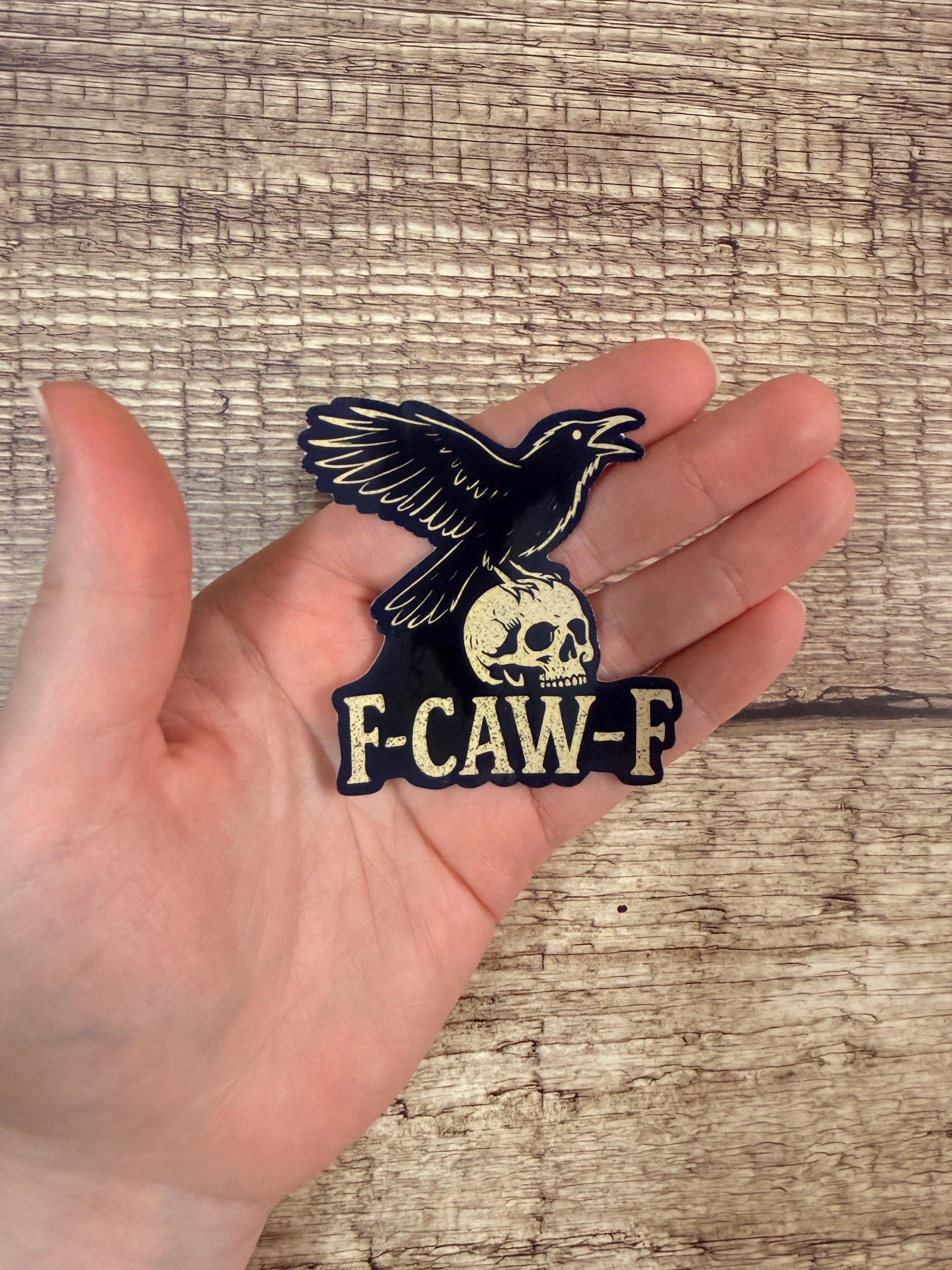 Edgy Halloween Waterproof Sticker – F-CAW-F Crow Sticker, Gothic Raven Skull, Spooky Halloween Vinyl Decal