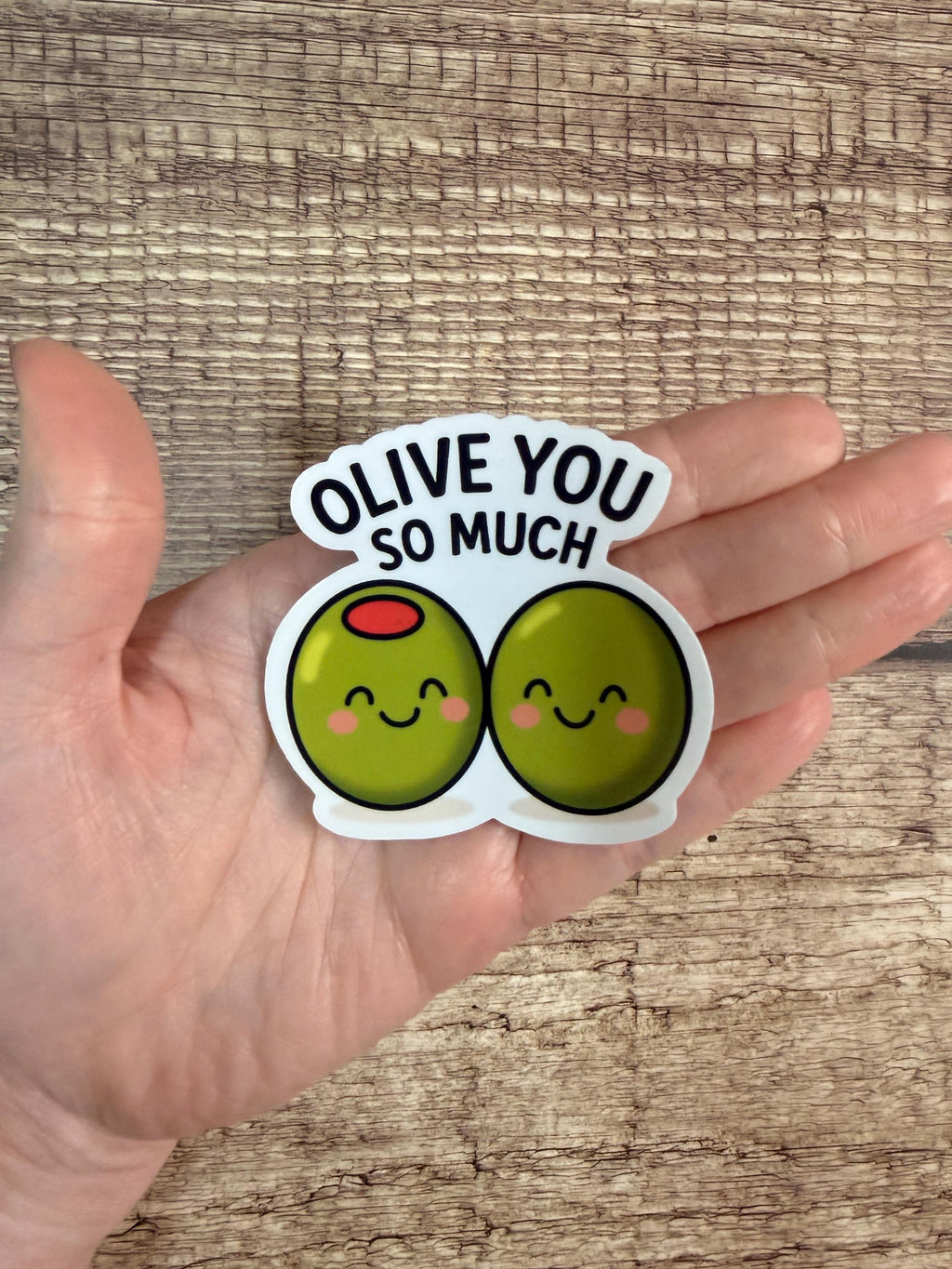 Funny Food Pun Waterproof Sticker: Olive You So Much Vinyl Decal Gift